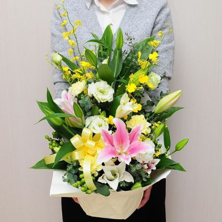 フラワーアレンジメント ピンク&ホワイトリリー フラワー