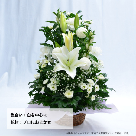 百合のお供えアレンジメントMSサイズ お供えの花・お悔やみの花(法要