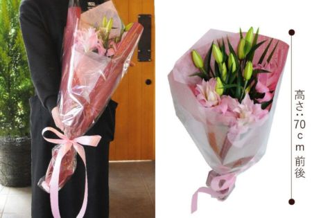 八重ピンクユリ10輪の花束 ユリ(百合)の花(白いユリ・ピンクユリ