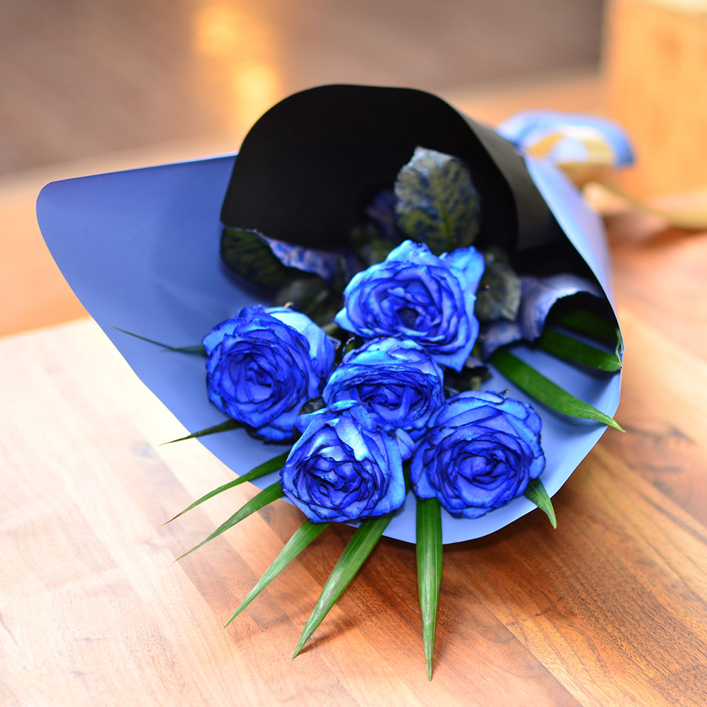 青いバラ ブルーローズ5本の花束 青い薔薇(バラ) ブルーローズの花束