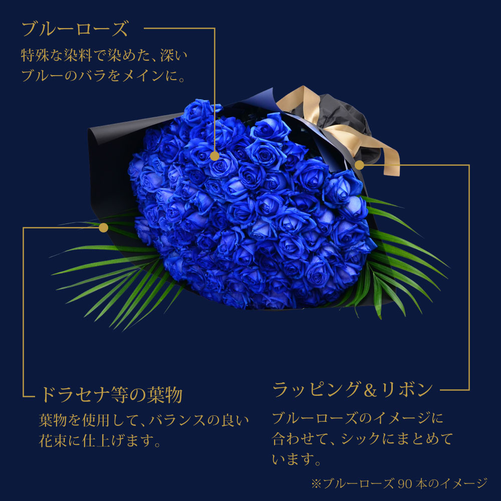青いバラ ブルーローズ90本の花束 青い薔薇(バラ) ブルーローズの花束