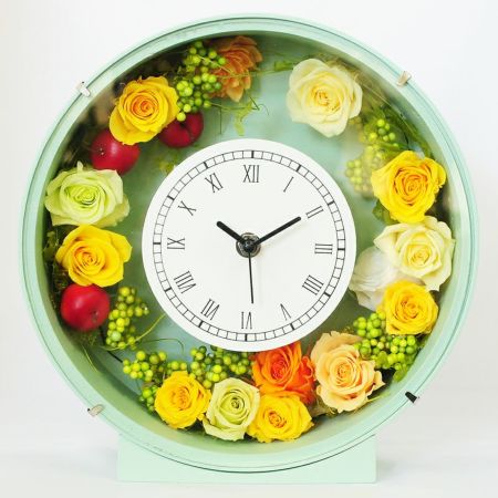 プリザーブドフラワー 花時計ナチュラルグリーン 円形 プリザーブド