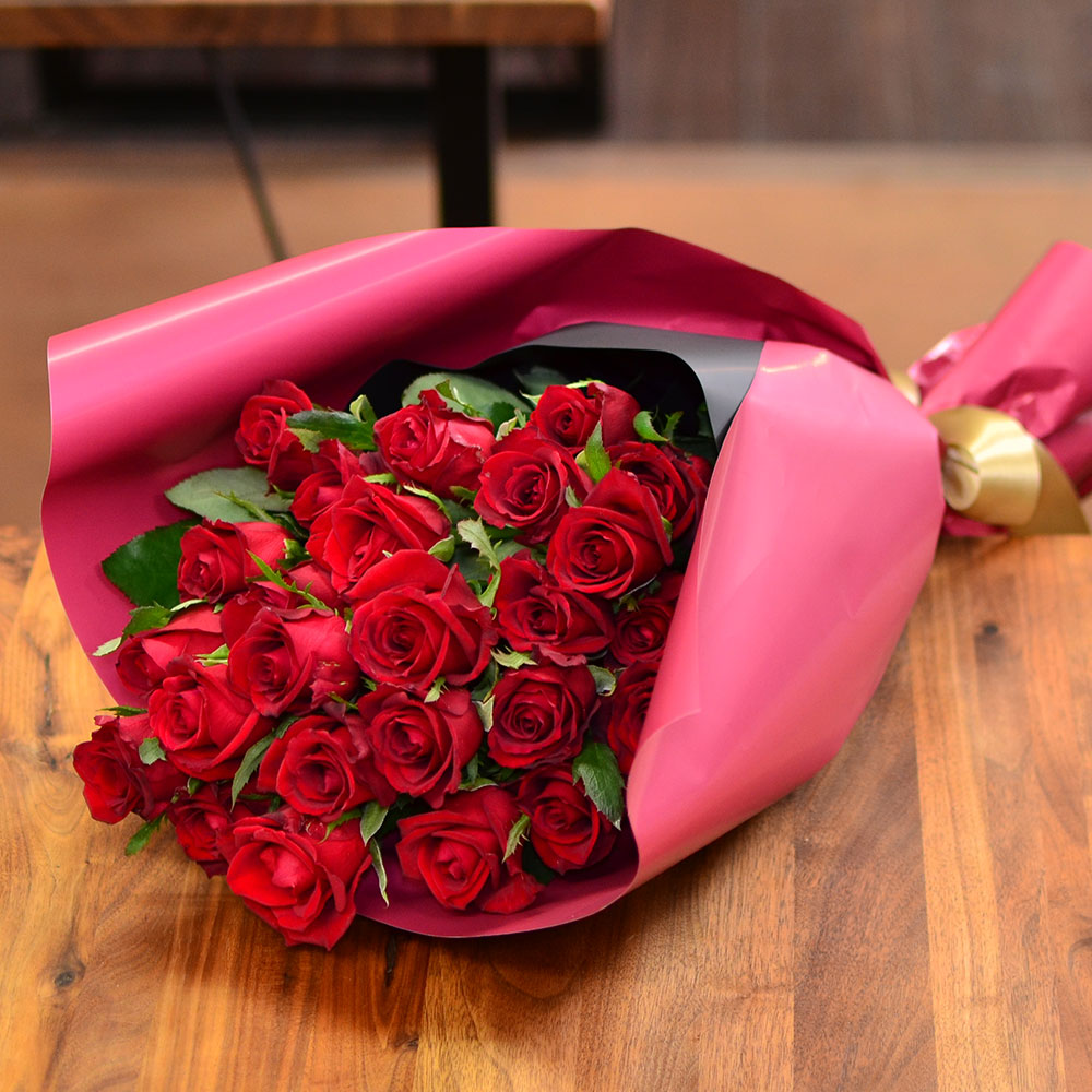 赤いバラ 赤いバラ25本の花束 赤いバラ(薔薇・ばら)の花束 | エーデルワイス【花