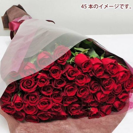 赤い薔薇　ミクストメディア　ホワイト額入り 赤いバラ45本の花束 赤いバラ(薔薇・ばら)の花束