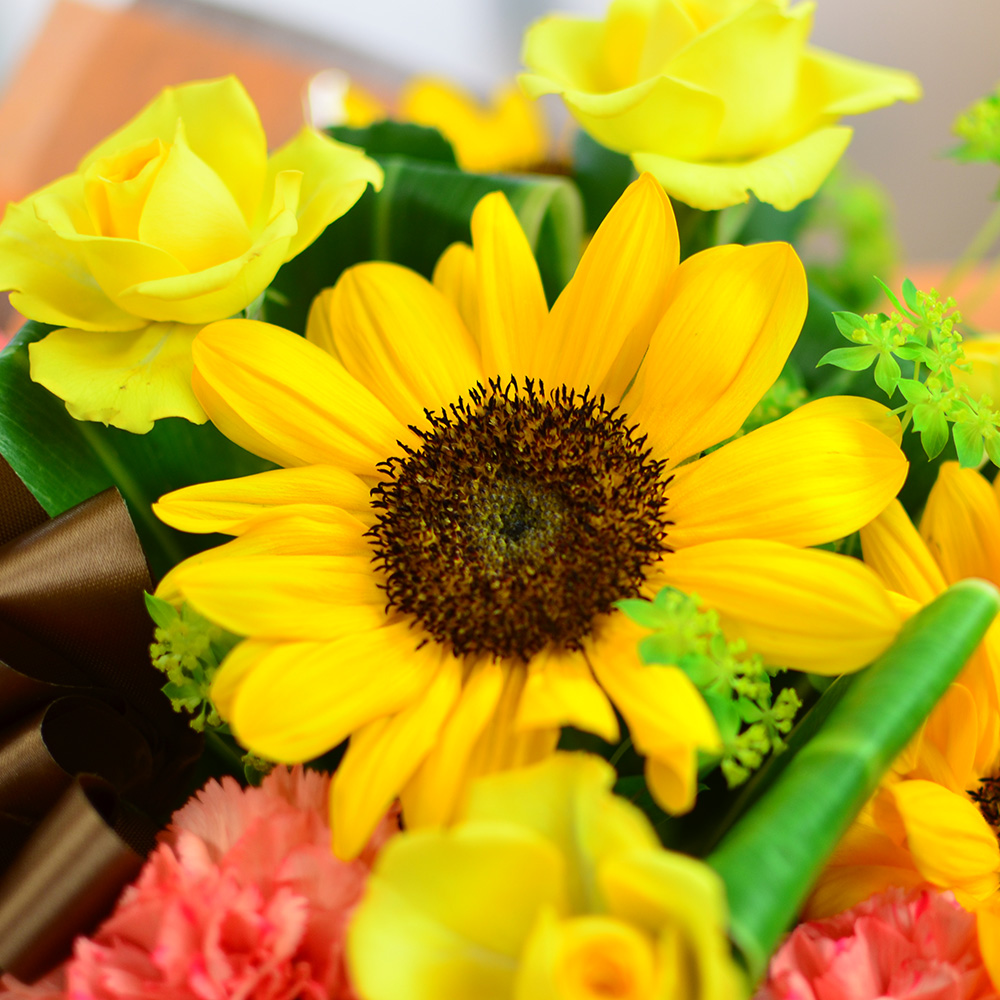 フラワーアレンジメント サマーシーズン Mサイズ ひまわりの花言葉の